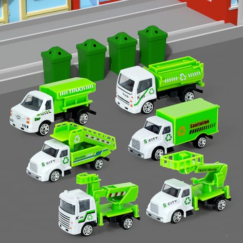 Bloolilies 6 Pack Diecast Garbage Truck Toys, Mini Trash Truck Toy for Kids Toddlers Sanitation Car Play Vehicles Set for Boys Girls Age 2 3 4 5 6 7 Years Old Birthday Party Favors Gift & Cake Toppers - Image 4