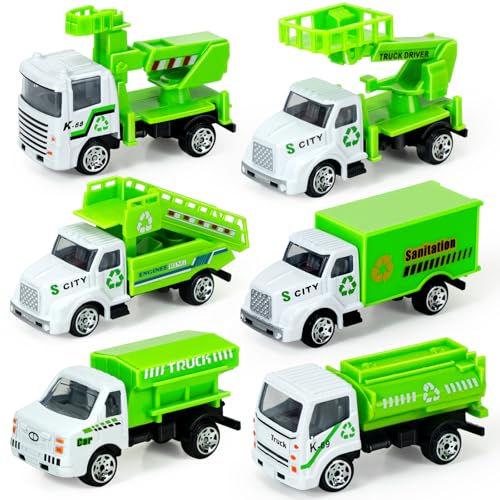Bloolilies 6 Pack Diecast Garbage Truck Toys, Mini Trash Truck Toy for Kids Toddlers Sanitation Car Play Vehicles Set for Boys Girls Age 2 3 4 5 6 7 Years Old Birthday Party Favors Gift & Cake Toppers - Image 1