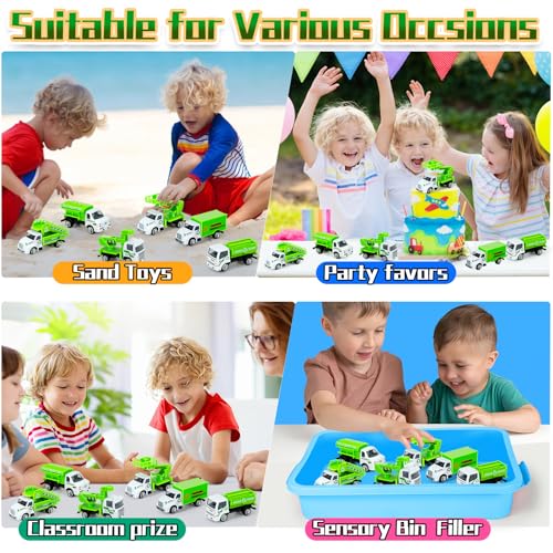 Bloolilies 6 Pack Diecast Garbage Truck Toys, Mini Trash Truck Toy for Kids Toddlers Sanitation Car Play Vehicles Set for Boys Girls Age 2 3 4 5 6 7 Years Old Birthday Party Favors Gift & Cake Toppers - Image 3