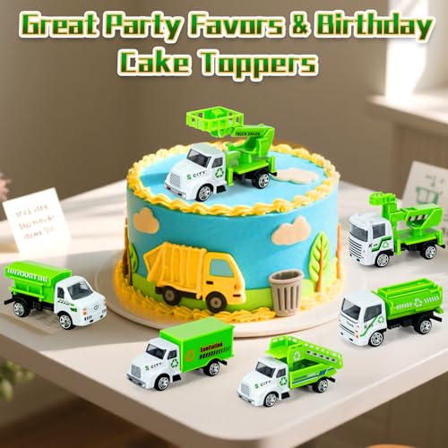 Bloolilies 6 Pack Diecast Garbage Truck Toys, Mini Trash Truck Toy for Kids Toddlers Sanitation Car Play Vehicles Set for Boys Girls Age 2 3 4 5 6 7 Years Old Birthday Party Favors Gift & Cake Toppers - Image 2