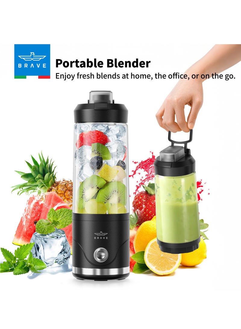 Brave Blendo Portable Blender 650ml with 20,000 RPM Powerful 6-Blade Ice Crusher, USB-C Rechargeable 4000mAh Battery, Cordless Personal Smoothie Maker with Leakproof Sip Lid, BPA-Free Compact Blender for Shakes, Smoothies, Protein Drinks, Baby Food & Fresh Juice, Lightweight Travel & Gym Ready – Black - Image 2