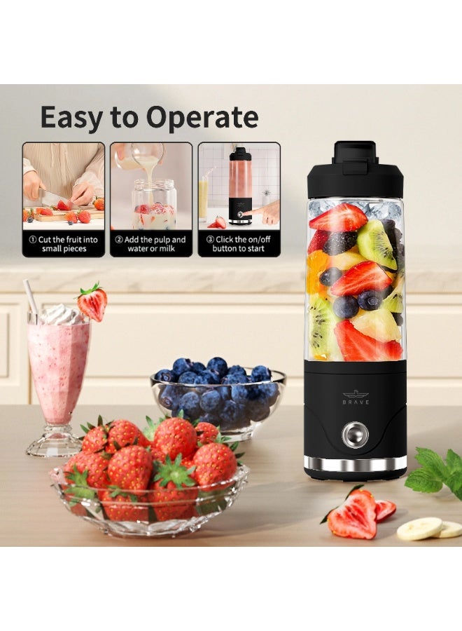 Brave Blendo Portable Blender 650ml with 20,000 RPM Powerful 6-Blade Ice Crusher, USB-C Rechargeable 4000mAh Battery, Cordless Personal Smoothie Maker with Leakproof Sip Lid, BPA-Free Compact Blender for Shakes, Smoothies, Protein Drinks, Baby Food & Fresh Juice, Lightweight Travel & Gym Ready – Black - Image 4