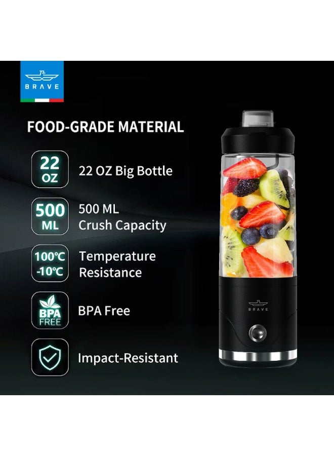 Brave Blendo Portable Blender 650ml with 20,000 RPM Powerful 6-Blade Ice Crusher, USB-C Rechargeable 4000mAh Battery, Cordless Personal Smoothie Maker with Leakproof Sip Lid, BPA-Free Compact Blender for Shakes, Smoothies, Protein Drinks, Baby Food & Fresh Juice, Lightweight Travel & Gym Ready – Black - Image 3
