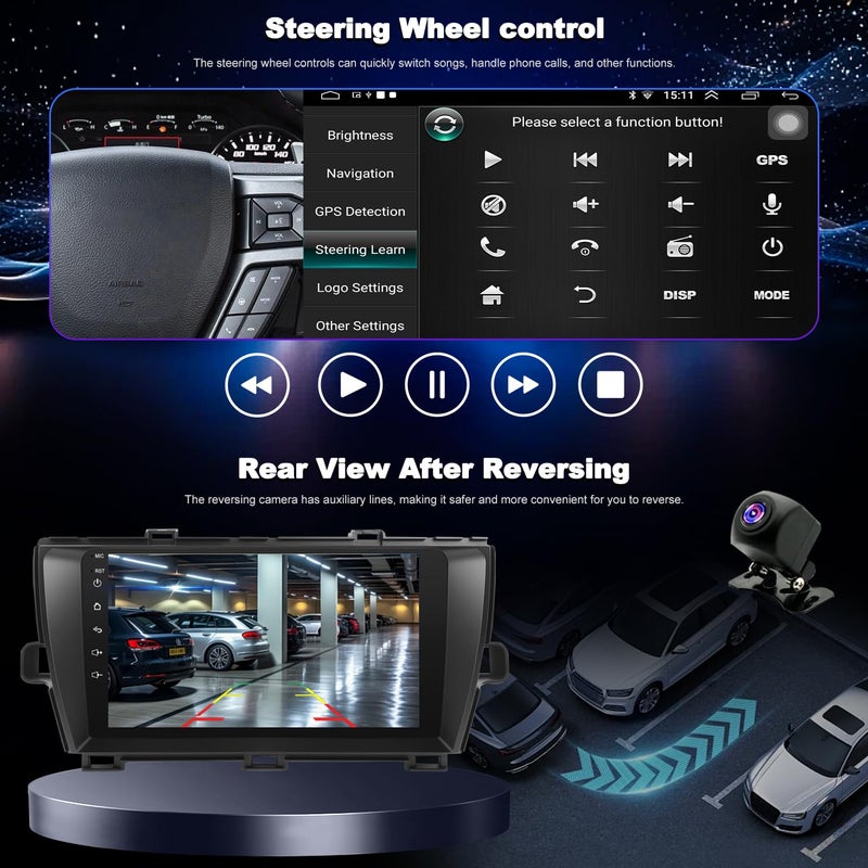 Aitrenlu 4core 64G Upgrade Car Radio For Toyota Prius 2010 2011 2012 2013 2014 2015, Prius Stereo 9inch IPS Touchscreen Wireless Carplay Android Auto, GPS Bluetooth 5GWifi FM Backup Camera Fit for JBL & No JBL - Image 2