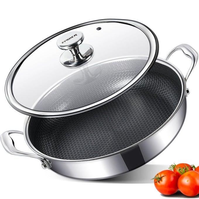 316L STAINLESS STEEL FRYING PAN12INCH HYBRID NONSTICK INDUCTION PAN WITH LID TWO HANDLE HOLD PFOA FREE DISHWASHER OVEN SAFE PAELLA PAN FOR STIR FRYTOASTROASTBAKESTEW 6 QUART