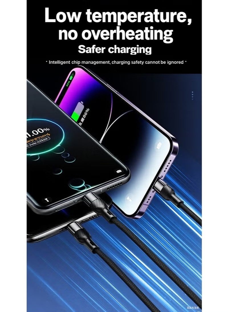 سلسلة 3 في 1 أنبوب USB لا Lightning، MicroUSB، 1.3 متر، أسود - Image 5