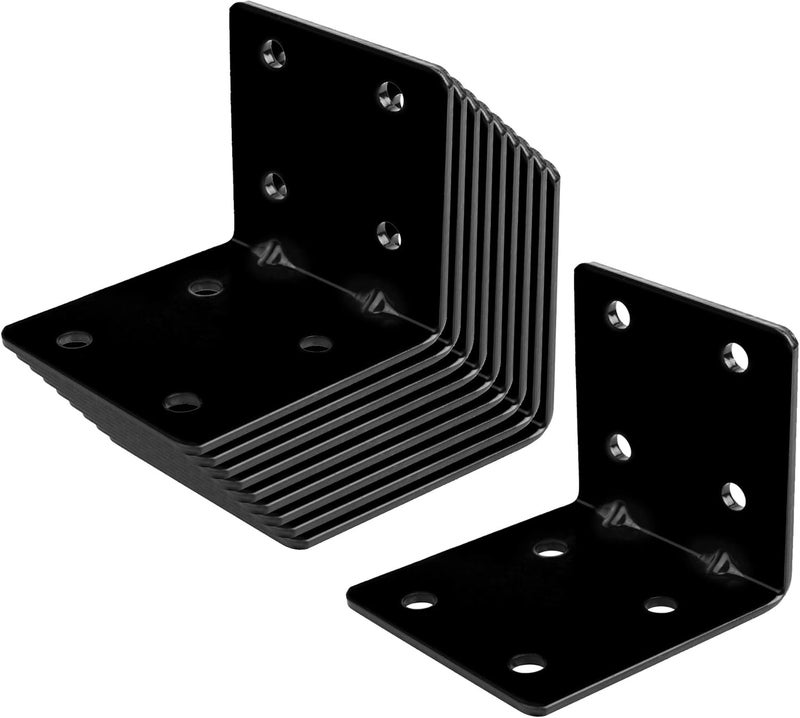 eoere 10 PCS 2-3/4" Black Steel L Right Reinforced Angle Bracket, Metal Joint Support Corner Brace, Thickness 1/8", Max.Load 110 LB - Image 3