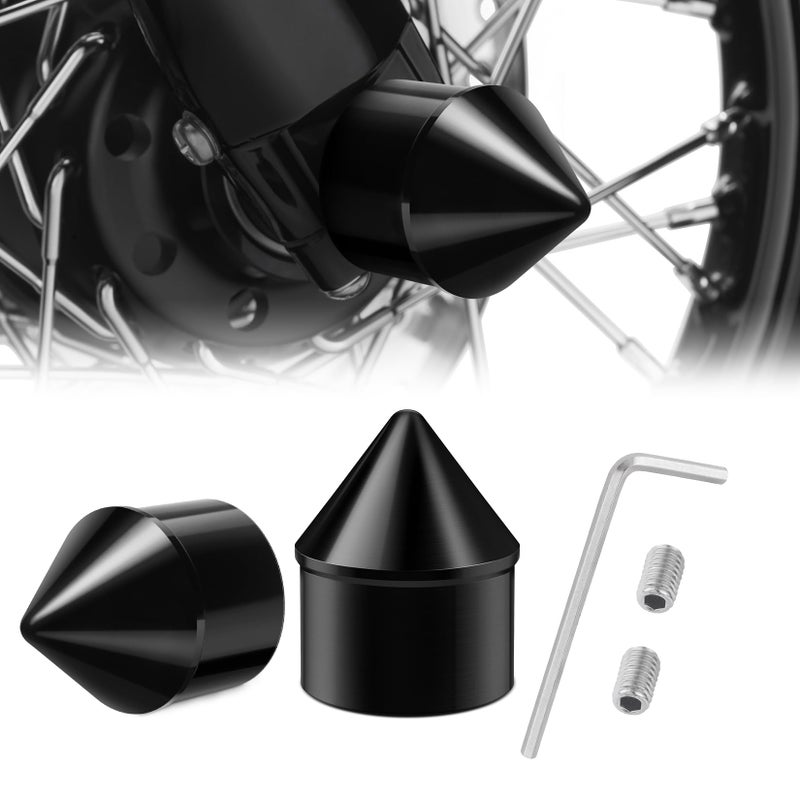 PBYMT Black Front Axle Nut Covers Caps Compatible for Harley Softail Sportster Touring Road King Street Glide 20022024
