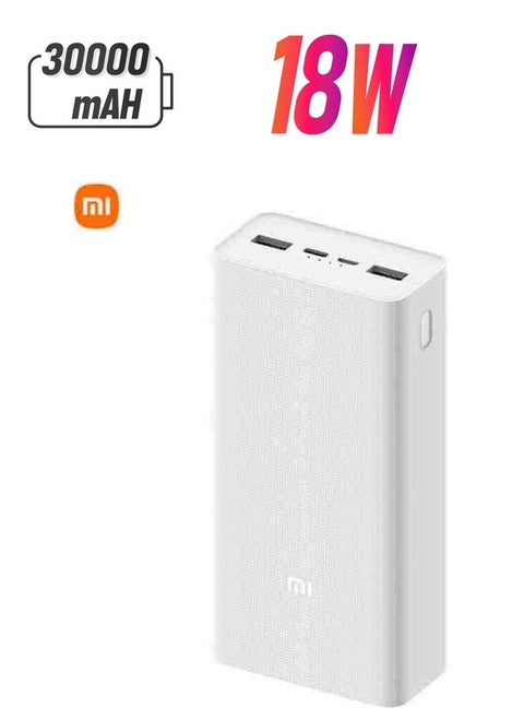 Mi Power Bank 30000mAh PB3018ZM – High-Capacity Portable Power Bank with 3 USB Ports, Type-C Input/Output, 18W Fast Charging – External Battery Charger for Smartphones, Tablets, Laptops & More – Lightweight, Durable & Travel-Ready Backup Power Solution