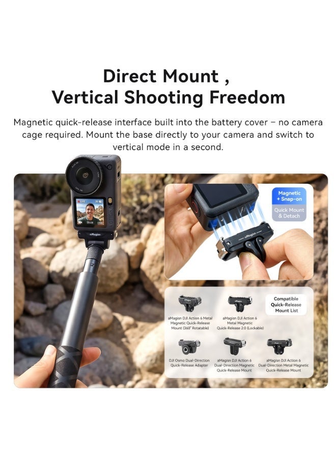 aMagisn Vertical Shooting Quick Release Battery Cover for DJI Action 6, Magnetic Mount Battery Door Camera Accessory, Lightweight Aviation Aluminum Alloy Cover for DJI Action 6 Vertical Video Recording - Image 2