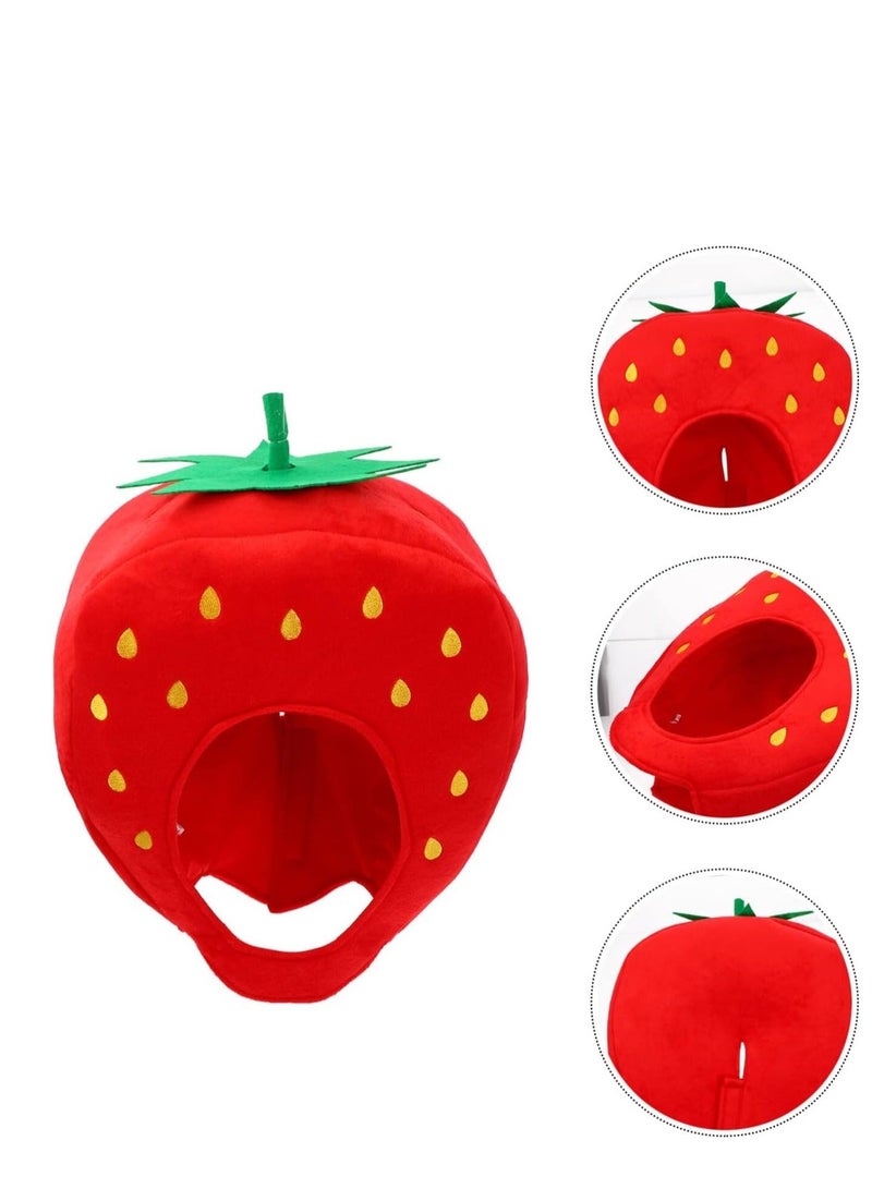 Strawberry Hat Funny Fruit Headwear Cap One Size Plush Fun Hats Carnival Head Cover for Dress Up Supply Party Supplies - Image 2