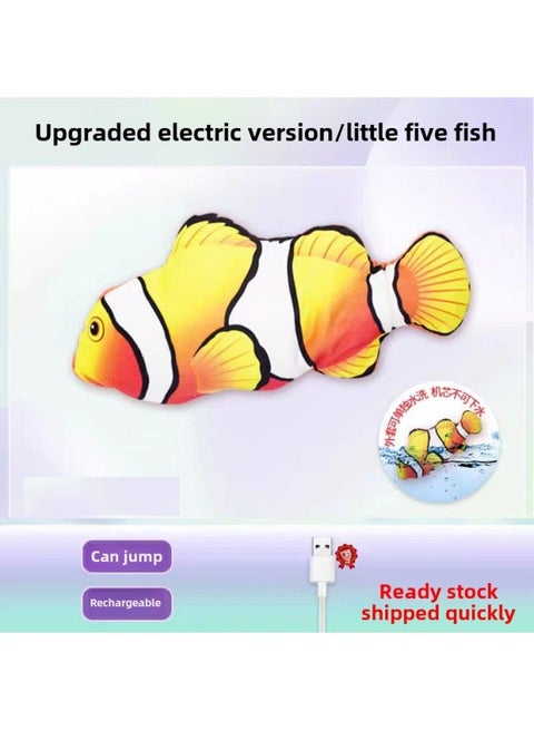 Net Red With Jumping Fish Electric Lobster Sakaban Fish Plush Funny Rocking Fish Can Beat And Learn To Speak And Sing-Specifications:USB Charging-Color:Clown Fish  Will Jump