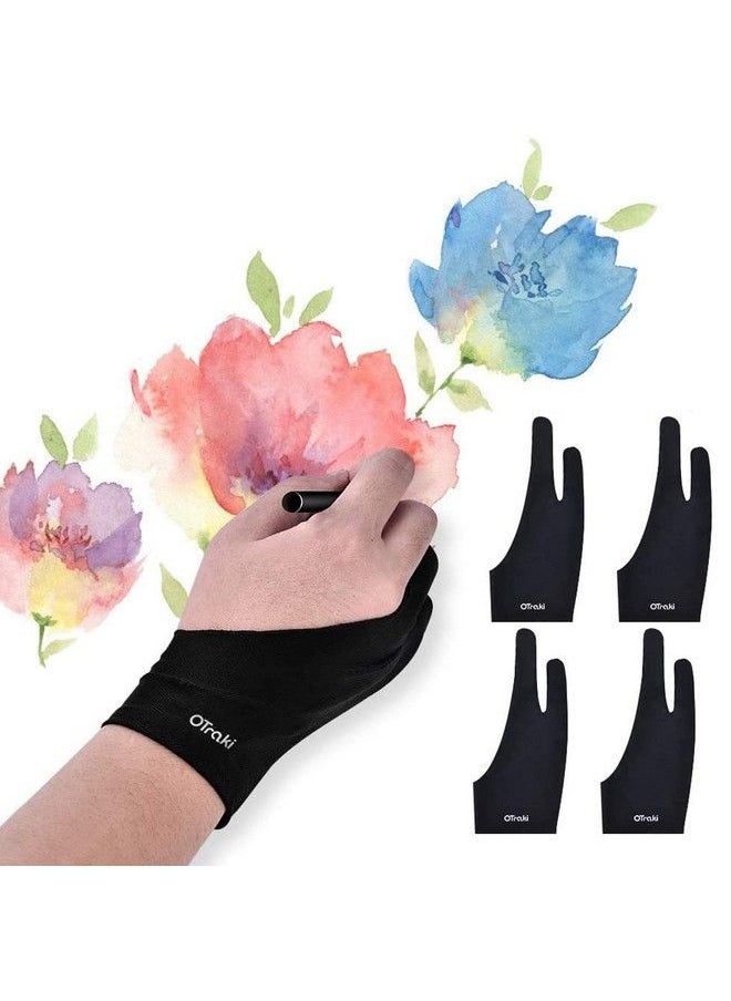 OTraki 4Pcs Two Finger Artist Gloves Anti Smudge Graphic Drawing Glove For Tablet Pad Monitor Painting Paper Sketching Universal For Left And Right Hand 3.54 X 8.46 Inch  - Image 1