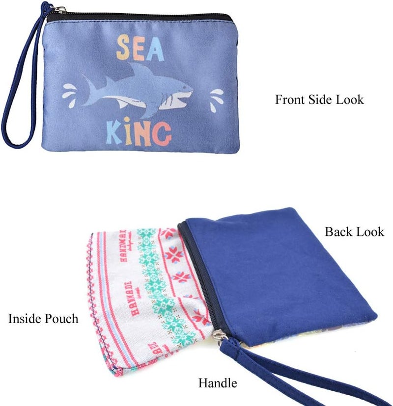 Rantanto Small Cute Cash Coin Purse, Canvas Change Purse, Kawaii Coin Pouch With Handle Christmas Gift For Women Teenager Girls (BG0029 Shark) - Image 3