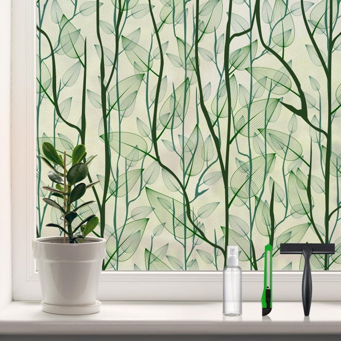 WINDOW FILM PRIVACY WITH INSTALLATION TOOLS DECORATIVE STAINED GLASS WINDOW CLINGS FOR HOME STATIC CLING WINDOW STICKER FOR FRONT DOOR BATHROOM GLASS DOOR DARK GREEN 177 X 787
