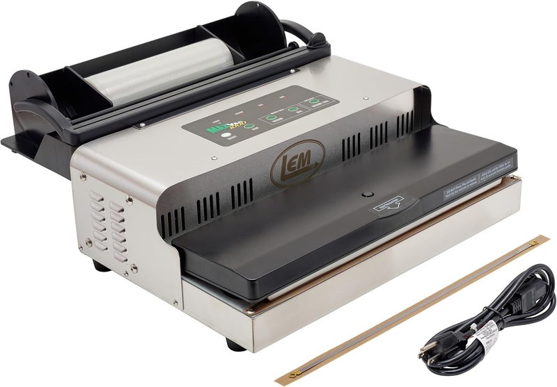 LEM LEM Products MaxVac 1000 Stainless Steel Vacuum Sealer with Removable Bag Holder and Cutter Silver and Black  - Image 1