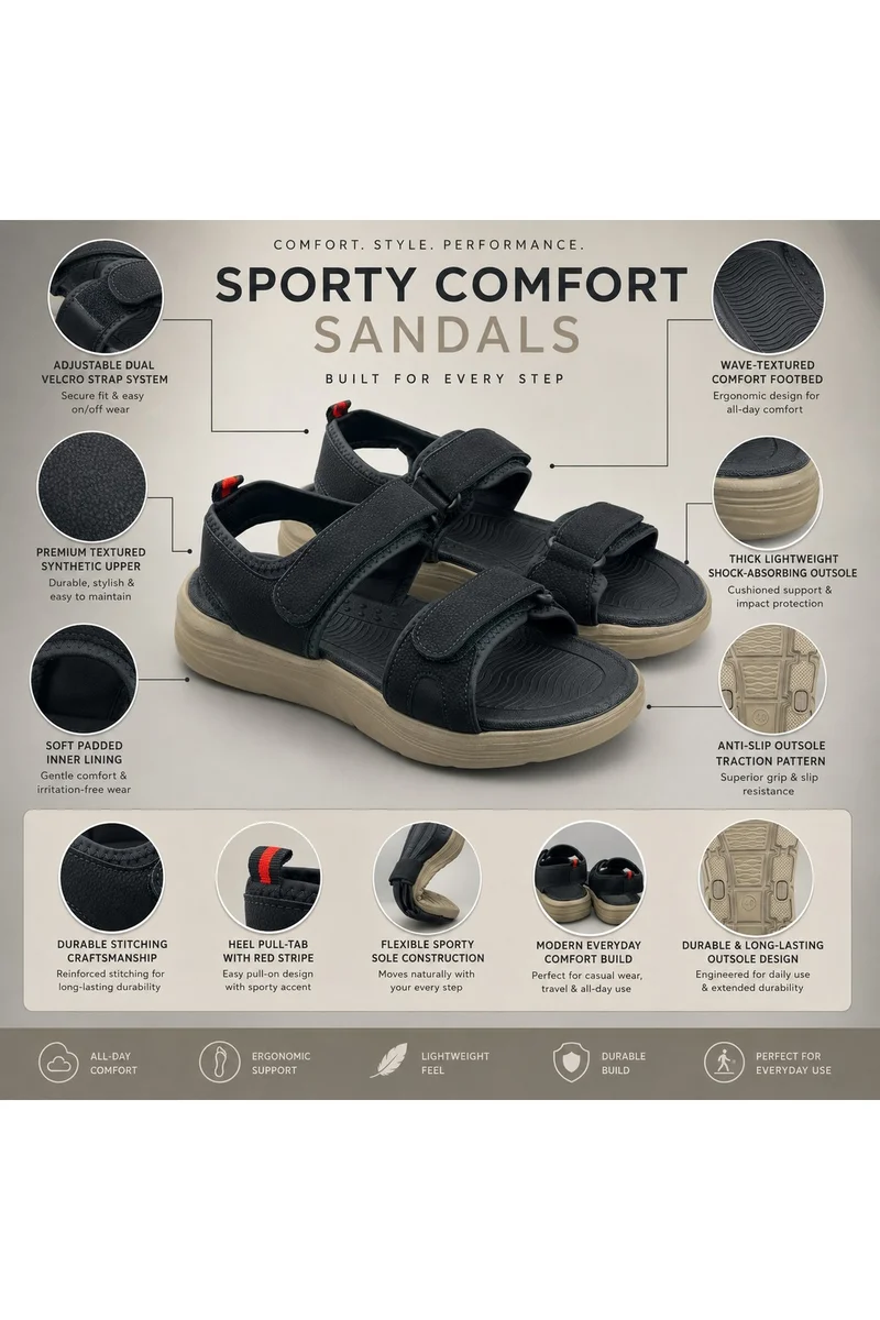 Feet First Men’s Sports Sandals with Adjustable Velcro Straps – Lightweight Comfort Outdoor Walking Sandals