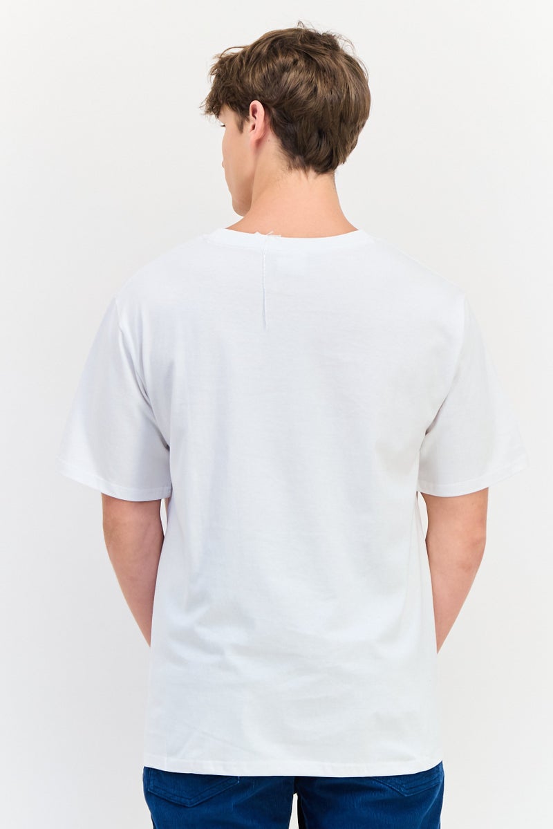 YOTO تي شيرت رجالي بأكمام قصيرة وياقة دائرية بطباعة جرافيك، أبيض - Image 3