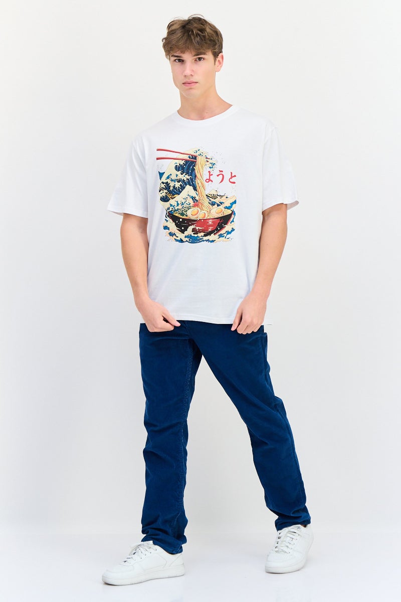 YOTO تي شيرت رجالي بأكمام قصيرة وياقة دائرية بطباعة جرافيك، أبيض - Image 4