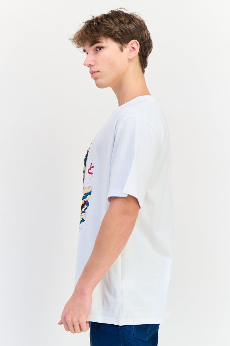 YOTO تي شيرت رجالي بأكمام قصيرة وياقة دائرية بطباعة جرافيك، أبيض - Image 2