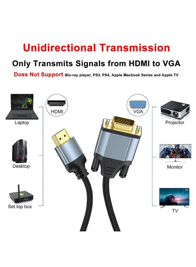HDMI to VGA Adapter Cable 10FT 【Metal Case, Nylon Cable】 1080P@60Hz HDMI Male to VGA Male Uni-Directional Braided Cord for Computer, Laptop, Monitor, Roku, Xbox, Graphics Card More,（3M,1PACK） - Image 2