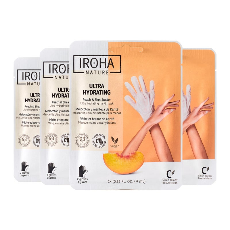 Iroha Nature IROHA NATURE Hand Mask with Peach & Shea Butter - 4 Pairs - Moisturizing Gloves for Dry, Cracked, Aging Hands | Intensive Skincare, Self Care Gift Set, Personal Care, Vegan & Natural 