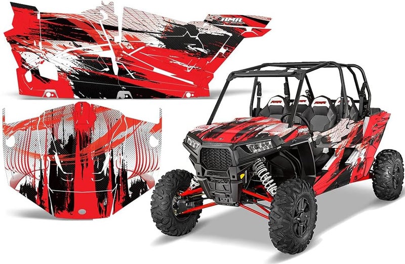 AMR Racing UTV Graphics Kit Sticker Decal for Polaris RZR 1000 XP 4-Door 2013-2016 - Carbon X Red