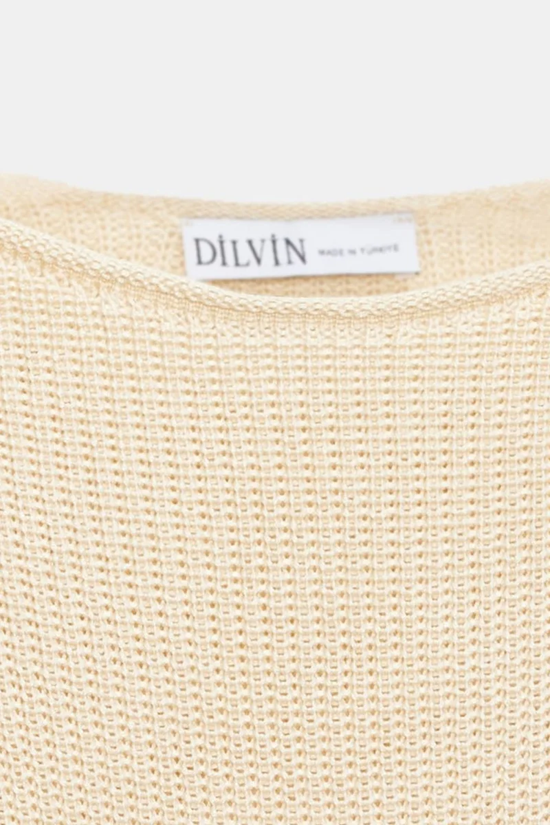 Dilvin Cream Natural DILVIN Women's Ribbed Boat Neck Knit Sweater for Women | Best Price UAE