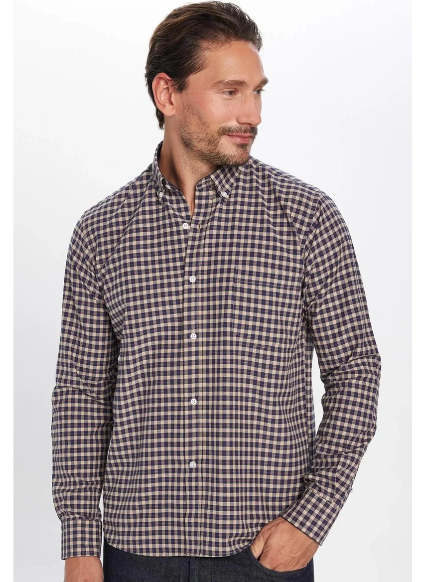 Tudors Classic Fit Button Collar Small Checked Cotton Men's Shirt