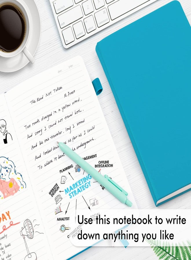 feela 12 Pack Notebooks Journals Bulk, Hardcover Notebook Classic Ruled Journal Set with Pen Holder for School Business Work Travel Writing, with 12 Black Pens, 120 GSM, 5.1”x8.3”, A5, Teal - Image 4