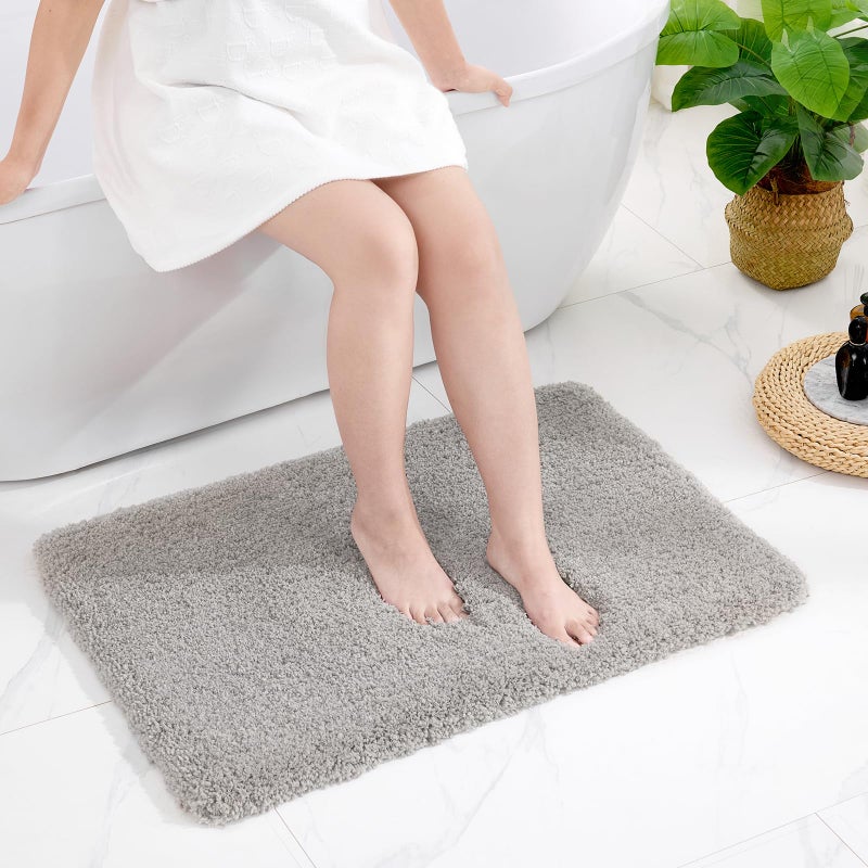 Disolla Gray Bathroom Rug 24x36 Non Slip Fluffy Bath Mat for Bathroom Floor Washable Plush Luxury Bath Rug for Tub Soft Shaggy Absorbent Shower Sink Mat