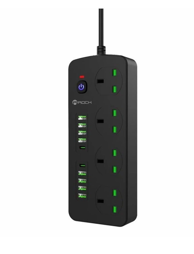 Rock 3-meter power strip with 4 sockets, 8 USB ports, and 2 PD ports, 3000 watts - Image 1
