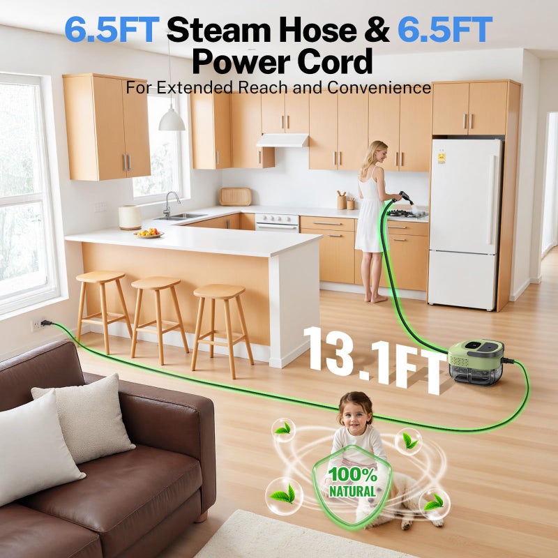 ODSD Steam Cleaner for Home & Car, 3-Level Adjustable Steamer for Cleaning, 15s Heat-Up & 1.6L Large Tank, Handheld Steam Cleaner for Car Detailing, Home, Tile, Grout, Furniture with 15pcs Accessories - Image 5