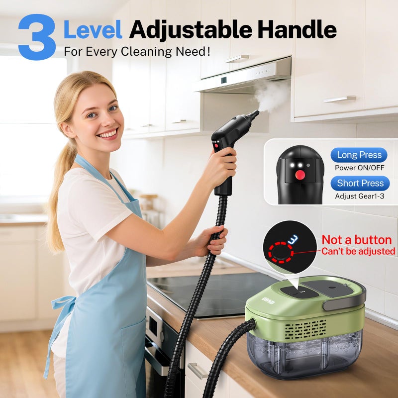 ODSD Steam Cleaner for Home & Car, 3-Level Adjustable Steamer for Cleaning, 15s Heat-Up & 1.6L Large Tank, Handheld Steam Cleaner for Car Detailing, Home, Tile, Grout, Furniture with 15pcs Accessories - Image 2