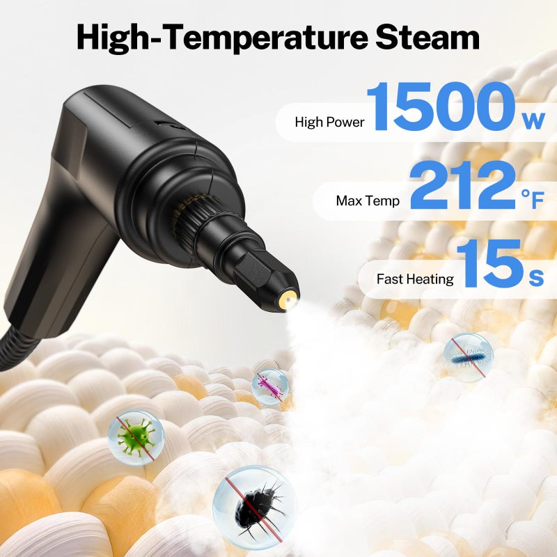 ODSD Steam Cleaner for Home & Car, 3-Level Adjustable Steamer for Cleaning, 15s Heat-Up & 1.6L Large Tank, Handheld Steam Cleaner for Car Detailing, Home, Tile, Grout, Furniture with 15pcs Accessories - Image 3