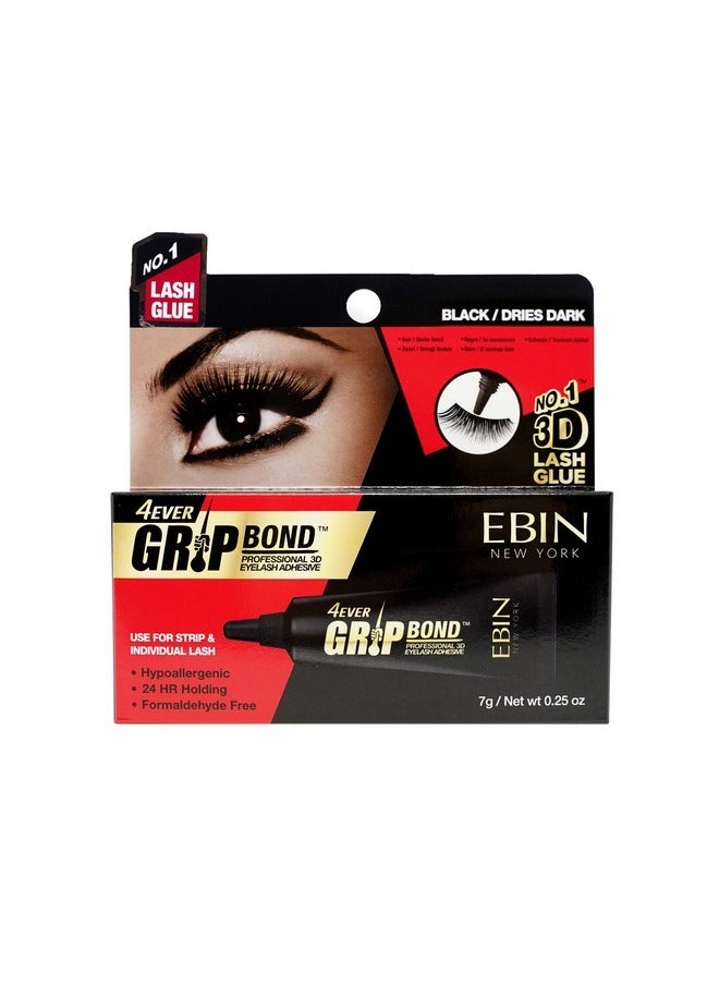 إيبن نيويورك لاصق الرموش Grip Bond (أنبوب، أسود/يجف داكنًا، 0.25 أونصة) | خالٍ من المواد المسببة للحساسية وخالٍ من الفورمالديهايد ويدوم طوال اليوم ومثالي للبشرة الحساسة  - Image 1