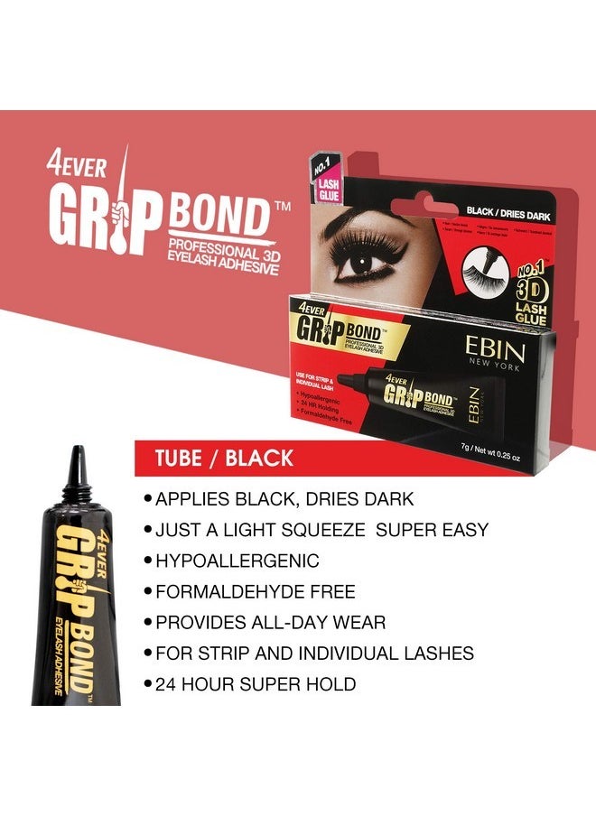 إيبن نيويورك لاصق الرموش Grip Bond (أنبوب، أسود/يجف داكنًا، 0.25 أونصة) | خالٍ من المواد المسببة للحساسية وخالٍ من الفورمالديهايد ويدوم طوال اليوم ومثالي للبشرة الحساسة  - Image 4
