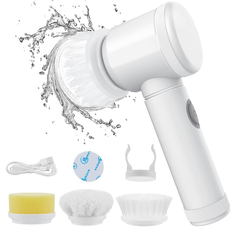 ATOOZED Toilet Bathroom Kitchen Cleaning Spin Scrubber Brush with 3 Brush Heads & Holder, Handheld 5 in 1 Magic Brush (1Set) - Image 1
