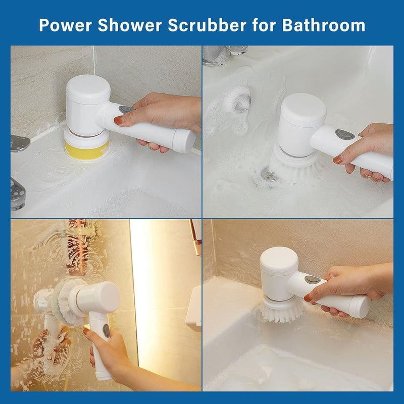 ATOOZED Toilet Bathroom Kitchen Cleaning Spin Scrubber Brush with 3 Brush Heads & Holder, Handheld 5 in 1 Magic Brush (1Set) - Image 3