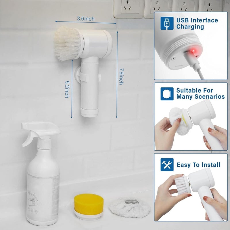 ATOOZED Toilet Bathroom Kitchen Cleaning Spin Scrubber Brush with 3 Brush Heads & Holder, Handheld 5 in 1 Magic Brush (1Set) - Image 5