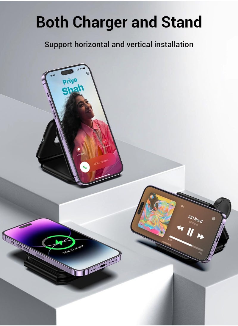 XICEN - 3 in 1 Magnetic Wireless Charger Fast Charging Pad Foldable Phone Smart Watch Charge Station - Image 1