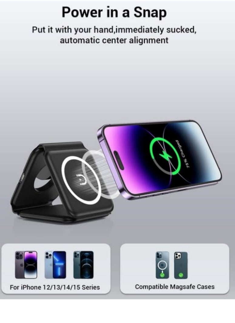 XICEN - 3 in 1 Magnetic Wireless Charger Fast Charging Pad Foldable Phone Smart Watch Charge Station - Image 1