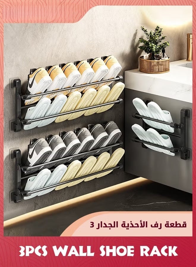 حائط الأحذية رف لتخزين الأحذية RV,3 حزمة حائط الأحذية رف مع صعود معلقة لاصقة للمخيم,حامل أحذية باب الفضاء الصغير لجدار الأحذية المنظمة رف لا الحفر - Image 1