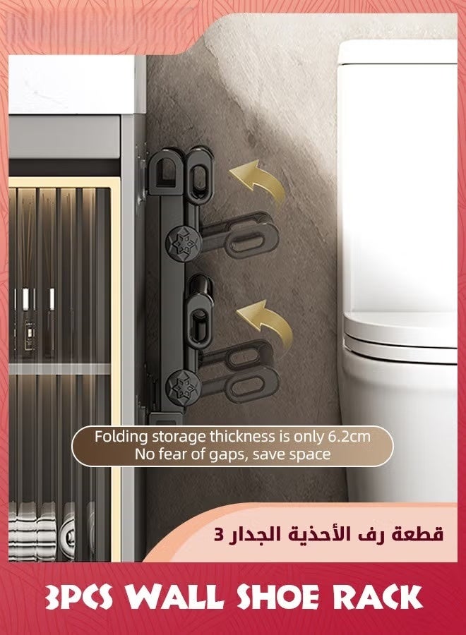 حائط الأحذية رف لتخزين الأحذية RV,3 حزمة حائط الأحذية رف مع صعود معلقة لاصقة للمخيم,حامل أحذية باب الفضاء الصغير لجدار الأحذية المنظمة رف لا الحفر - Image 4