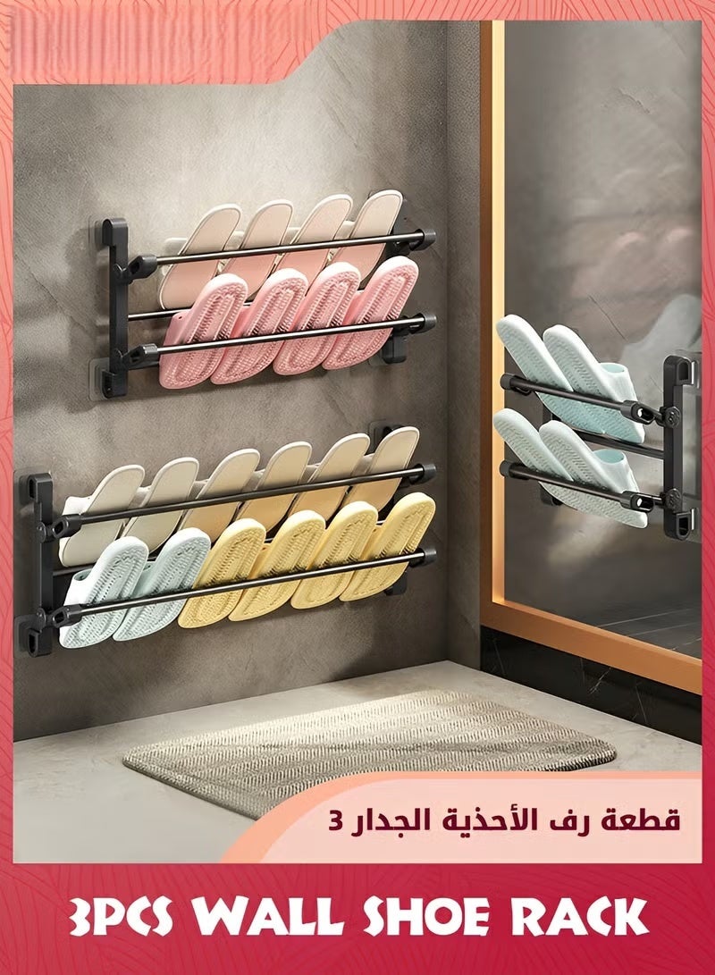 حائط الأحذية رف لتخزين الأحذية RV,3 حزمة حائط الأحذية رف مع صعود معلقة لاصقة للمخيم,حامل أحذية باب الفضاء الصغير لجدار الأحذية المنظمة رف لا الحفر - Image 2