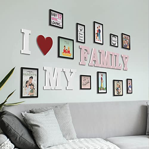 RANDOM Photo Frame For Wall Set of 11 3D Collage photo frames with I LOVE MY FAMILY Plaque For Home Decoration, Wall Decor (8"X10"=6pcs,6"x8"=5pcs) - Image 1