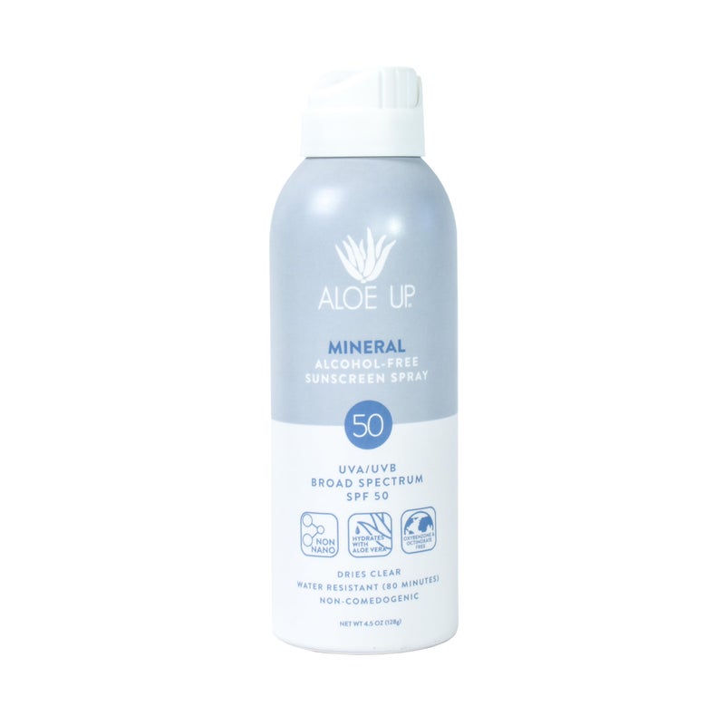 Aloe Up Continuous Mineral Sunscreen Spray SPF 50- Alcohol-Free Broad Spectrum UVA/UVB Sunscreen Protector for Face and Body - With Gen2 Zinc Oxide and Aloe Vera - Dries Clear - Reef Safe - 4.5 Oz - Image 1