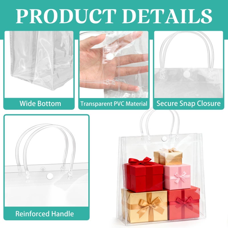 BadenBach 16 Pack Clear Gift Bags with Handles, 11" x 11" x 3.9" Large Reusable Plastic Party Favor Bags Bulk, Transparent PVC Tote Bag for Wedding, Birthday, Mother's Day, Boutique (28Ã—28Ã—10 cm) - Image 3