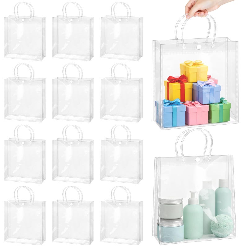BadenBach 16 Pack Clear Gift Bags with Handles, 11" x 11" x 3.9" Large Reusable Plastic Party Favor Bags Bulk, Transparent PVC Tote Bag for Wedding, Birthday, Mother's Day, Boutique (28Ã—28Ã—10 cm) - Image 1