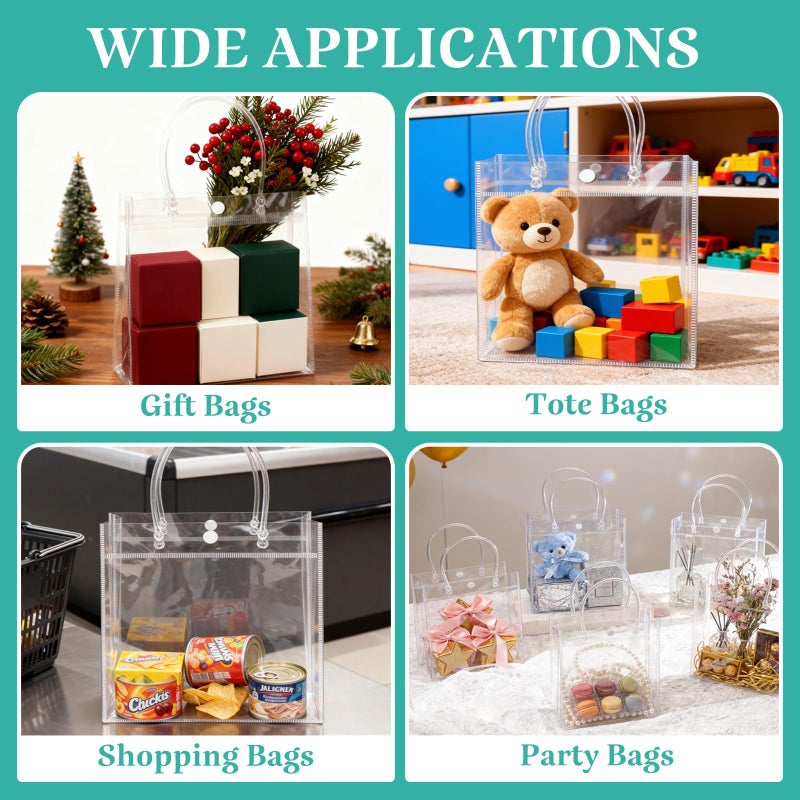 BadenBach 16 Pack Clear Gift Bags with Handles, 11" x 11" x 3.9" Large Reusable Plastic Party Favor Bags Bulk, Transparent PVC Tote Bag for Wedding, Birthday, Mother's Day, Boutique (28Ã—28Ã—10 cm) - Image 5